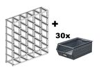 Rack de rangement 30 postes avec bacs métalliques vernis 28 litres