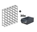 Rack de rangement 30 postes avec bacs métalliques vernis 28 litres