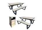 Lot - 2 tables extérieures HPL + 1 corbeille 70L HPL