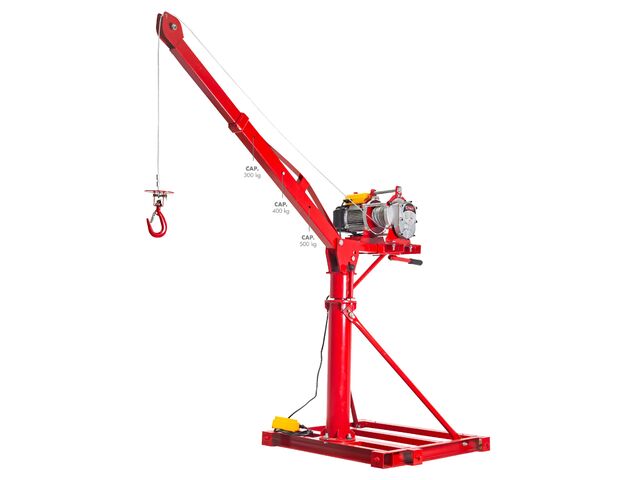 Grue de levage rotative 360° pour chantier 500kg avec treuil électrique 230V - À poser et lester MW Tools BK500