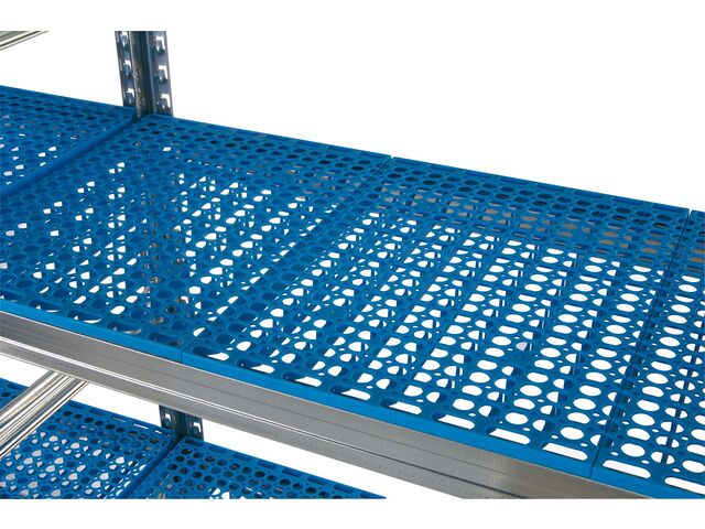 Tablette plastique bleu ajourée L.600 x P.320 mm pour rayonnage Galvaplast