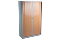 Manutan Expert - Armoire à rideaux Orel 195x120x45 cm Alu/Hêtre - 4 tablettes 45kg - M1 - Livrée montée