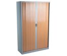 Manutan Expert - Armoire à rideaux Orel 195x120x45 cm Alu/Hêtre - 4 tablettes 45kg - M1 - Livrée montée
