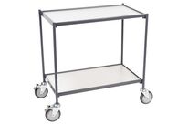 Manutan Expert - Chariot à plateaux en bois et acier - 2 plateaux - Charge 200kg - Roulettes caoutchouc Ø125mm - Gris/Anthracite