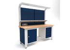 Établi d'atelier industriel 2000 mm PRACO W T34 - Plateau en hêtre massif - Éclairage LED - Tiroirs et armoire MW Tools PRAW2000T34