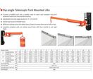 Bras de levage pour chariot élévateur - 3000 kg - portée jusqu'à 3,7 m - Inclinaison réglable 0-26° - Avec crochet de levage MW Tools JIB3000D