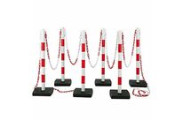 Poteaux de balisage et chaîne - 6 POTEAUX PVC + 12 M DE CHAÎNE ROUGE/BLANC