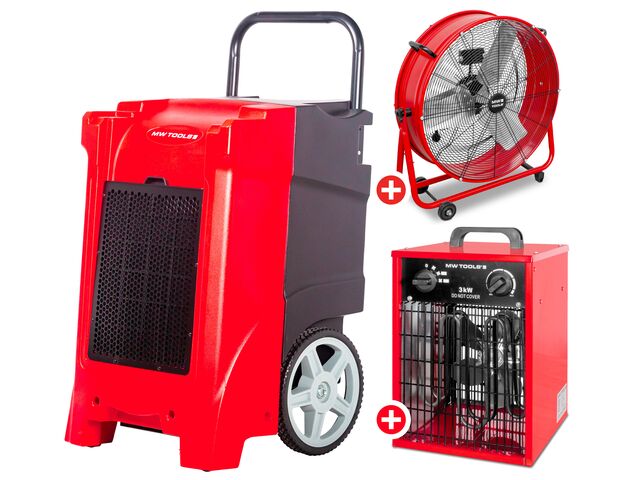 Pack déshumidificateur PRO 90L/Jour BDP90 + Ventilateur brasseur d'air ø600mm MV600L + Chauffage électrique 3 kW WEL03 MW Tools BDP90SETAH