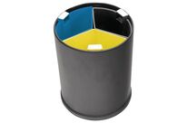 Probbax - Poubelle de tri intérieur 13L Noir Acier - 3 flux, ouverture à fente, design rond, écologique