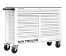Servante d'atelier 15 tiroirs blanche XXL 1415 mm robuste en acier soudé verrouillable roues ø125 mm MW Tools GW115W