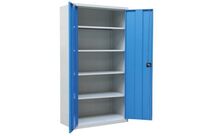 Armoire d&amp;#039;atelier métallique robuste - Meuble de rangement - 2 portes bleues, 4 tablettes - Gris clair - 1950x950x500mm - Charge 200kg