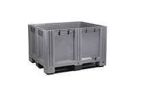 Caisse-palette plastique gerbable - Parois pleines sur pieds - 615L - 510kg charge max - Usage alimentaire - Gris