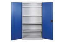 Armoire métal - Grise/Bleue 4 étagères - 195x100x45cm - Charge 60kg/tablette - Acier - Fermeture à clé
