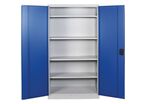 Armoire métal - Grise/Bleue 4 étagères - 195x100x45cm - Charge 60kg/tablette - Acier - Fermeture à clé