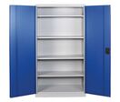 Armoire métal - Grise/Bleue 4 étagères - 195x100x45cm - Charge 60kg/tablette - Acier - Fermeture à clé
