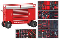 Servante d'atelier robuste avec support pneus - 7 tiroirs - Grandes roues avec freins à disque - Set de 514 outils MW Tools MWE512M3