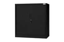 Manutan Expert - Armoire basse Aris à rideaux - Noir - 900x450x950mm - Acier - Charge 150kg/tablette - Garantie 10 ans