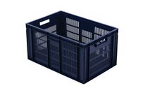 Manutan Expert - Bac gerbable norme Europe 60L bleu - Parois ajourées, fond plein - Polypropylène - 600x400x319mm