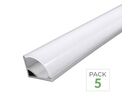 Pack de  5 - Profilé Aluminium Angle pour Bandeau LED Couvercle Blanc Opaque - 1 m