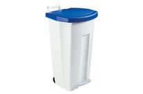 Rossignol Pro - Poubelle Agroalimentaire Mobile Blanche 90L à Pédale - Couvercle Bleu - HACCP - Usage Alimentaire