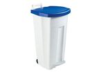 Rossignol Pro - Poubelle Agroalimentaire Mobile Blanche 90L à Pédale - Couvercle Bleu - HACCP - Usage Alimentaire