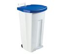 Rossignol Pro - Poubelle Agroalimentaire Mobile Blanche 90L à Pédale - Couvercle Bleu - HACCP - Usage Alimentaire