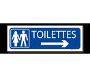 Panneau toilettes + picto dame/homme +  flèche vers la droite