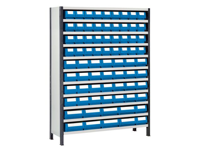 Rayonnage haut peint P.400 mm avec 74 bacs tiroirs