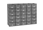 Rack de rangement 30 postes avec caisses métalliques vernies 27 litres