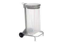 Rossignol Pro - Support Sac Poubelle Mobile 110L Gris - Métal Poudré Anti-UV - Ouverture Basculante - Roues 15cm