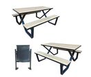 Lot - 2 tables pique-nique HPL + 1 poubelle demi-ronde OFFERTE
