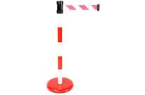 Manutan Expert - Poteau de guidage à sangle 2m Rouge/Blanc sur socle - Acier - Intérieur/Extérieur - 10 ans garantie