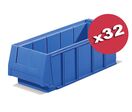 Carton de 32 bacs tiroirs plastique Multibox bleu L.120 x P.300 mm
