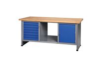 Établi fixe - 7 tiroirs 1 porte Bleu - 184cm - Charge 500kg - Éco-responsable