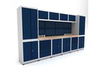 Établi d'atelier industriel 3720 mm PRACO M T31 - Plateau en hêtre massif - Éclairage LED - Tiroirs et armoire MW Tools PRAM3720T31