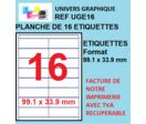planche de 16 étiquettes format  99.1 x 33.9 mm