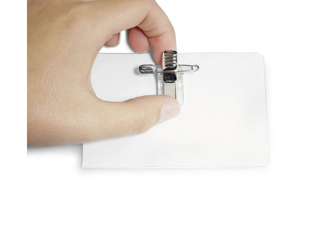 Boite de 25 porte badges autoplastifiables avec pince combi - 54x90 mm