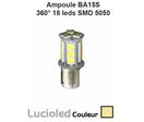 Ampoule led BA15S 12V/24V 18 leds SMD 5050 360° Blanc chaud