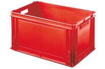 Caisse plastique Athéna rouge 60 litres poignées ouvertes