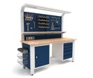 Établi d'atelier industriel 2000 mm PRACO W T34 - Plateau en hêtre massif - Éclairage LED - Tiroirs et armoire MW Tools PRAW2000T34