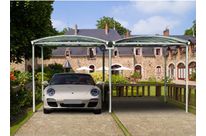 ABRI VOITURE DOUBLE EN METAL GAINÉ PVC  -  6 x 5 m