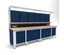 Établi d'atelier industriel 3560 mm PRACO W T74 - Plateau en hêtre massif - Éclairage LED - Tiroirs et armoire MW Tools PRAW3500T74