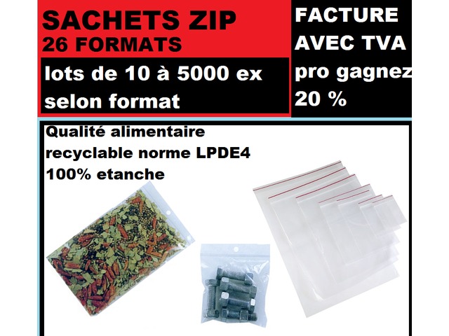 500 Sachet 70 x 100 mm  fermeture ZIP Transparent 50u