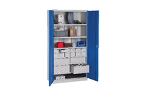 Armoires hautes portes battantes 7 étagères 16 tiroirs