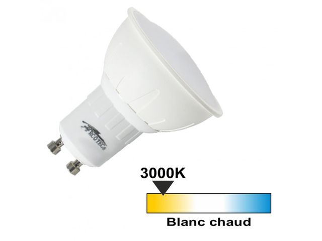 Spot led GU10 3 watt (eq. 30 watt) - 110° - Couleur eclairage - Blanc chaud 3000°K