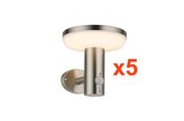 Pack de  5 - Applique Solaire LED Murale 4.4W IP44 Rond avec Détecteur Aluminium