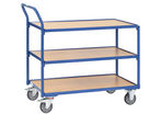 Chariot à plate-forme en bois 3 plateaux charge: 300 kg 1030x1130x600m surface de charge:1000x600mm structure bleu RAL 5007 et plate-forme hêtre stratifié - FETRA