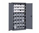 Armoire porte-bacs haute avec portes et 32 bacs coloris gris