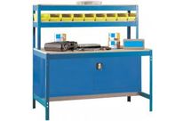 ETABLI Atelier Bois Métal avec armoire métallique de rangement 1440x1200x750mm bleu 3 niveaux agglo 600kg en kit