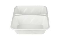 Barquette blanche 2 compartiments en pulpe de canne à sucre pour menu h45 x220 Firplast